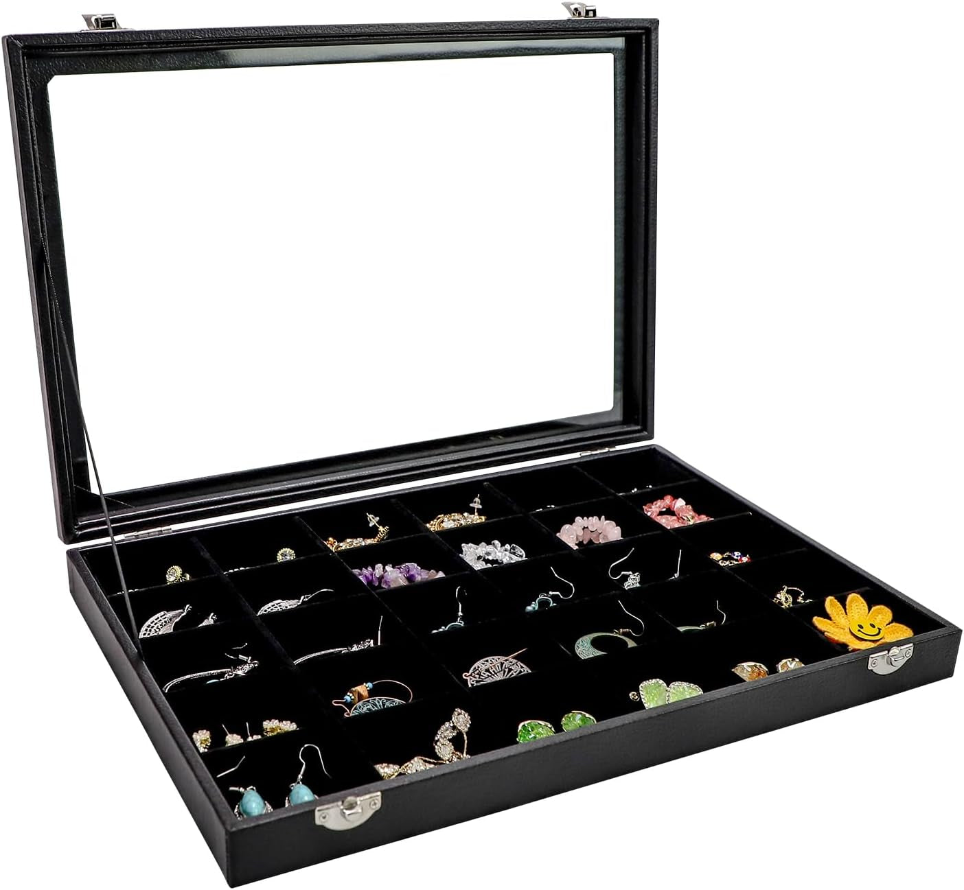 100 Slots Ring Holder Ring Display Case Black Jewelry Organizer with Transparent Lid Ring Boxes for Multiple Rings(Ring Organizer)