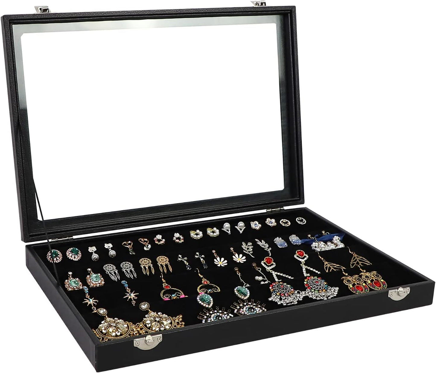 100 Slots Ring Holder Ring Display Case Black Jewelry Organizer with Transparent Lid Ring Boxes for Multiple Rings(Ring Organizer)