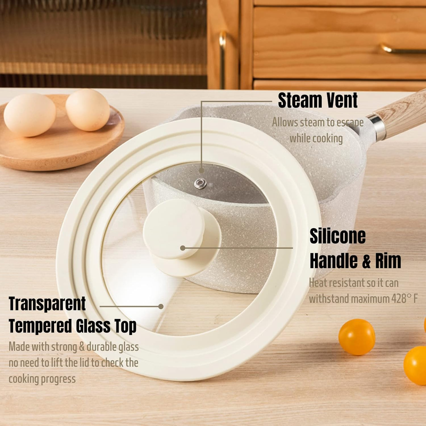 Universal Lid for Pots, Pans and Skillets-Fits 10 to 12 Inch Pots and Pans, Tempered Glass Heat Resistant Silicone Frying Pan Lid, Dishwasher Safe, Replacement Lid