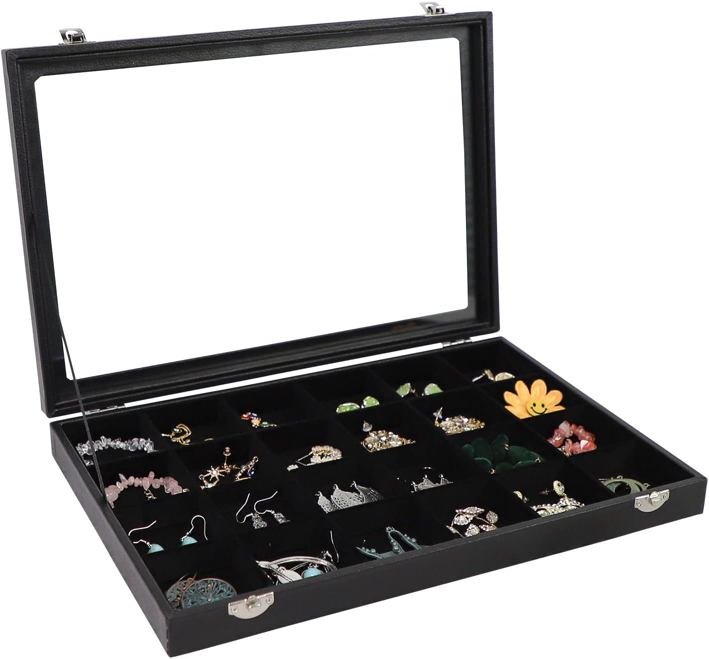100 Slots Ring Holder Ring Display Case Black Jewelry Organizer with Transparent Lid Ring Boxes for Multiple Rings(Ring Organizer)