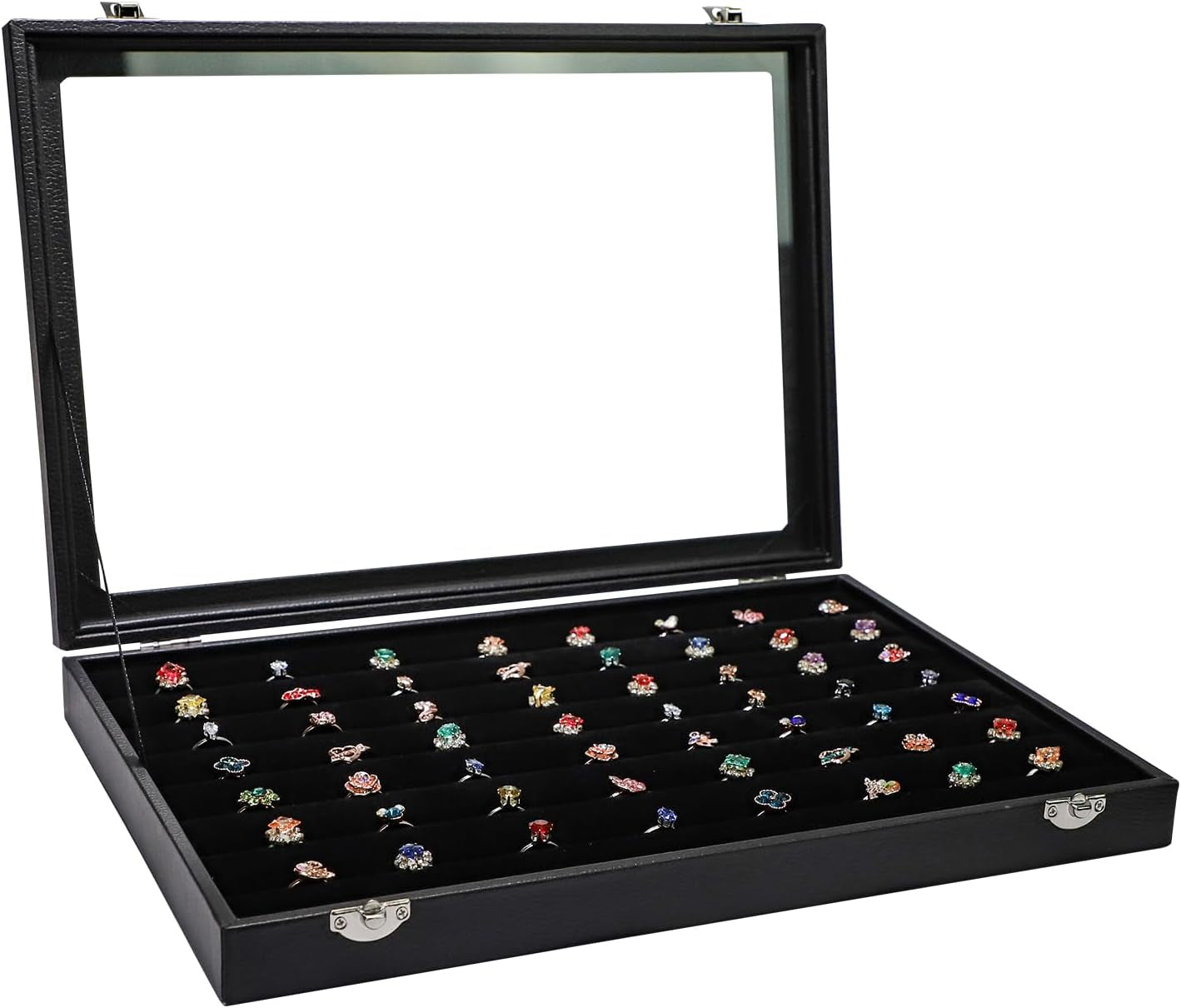 100 Slots Ring Holder Ring Display Case Black Jewelry Organizer with Transparent Lid Ring Boxes for Multiple Rings(Ring Organizer)