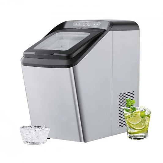 VEVOR Countertop Ice Maker, 30Lbs in 24Hrs, Auto Self-Cleaning Portable Ice Maker with Ice Scoop, Basket and Drainpipe, 2 Ways Water Refill Stainless Steel Ice Machine for Home Kitchen Office Party